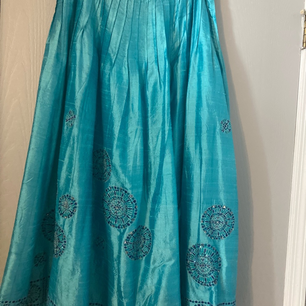 Soft Surroundings Turquoise Embroidered Maxi Skirt
